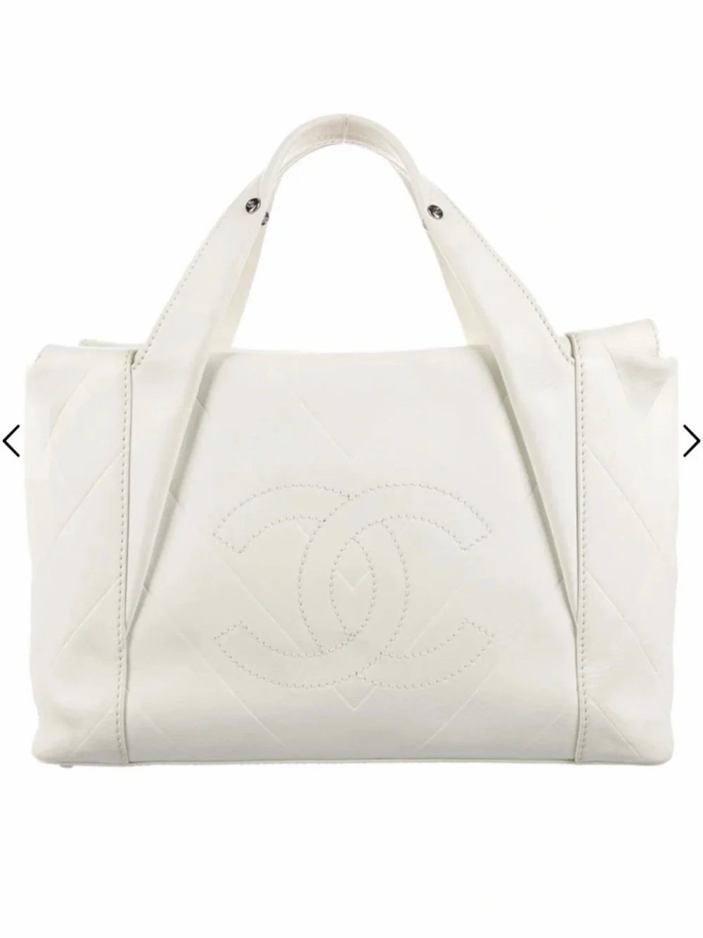 CHANEL White Quilted CC Logo Leather Tote